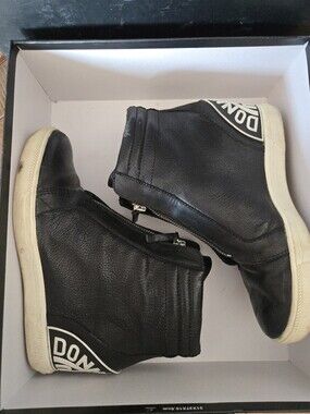 DKNY | Black Leather 'Connie Slip On Wedge', Size 8